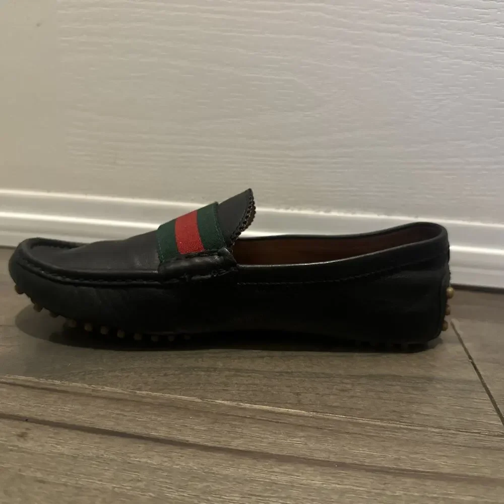Authentic GUCCI Web Design Black Loafers 123506 GG sz 6.5 (fits USA 7.5)
